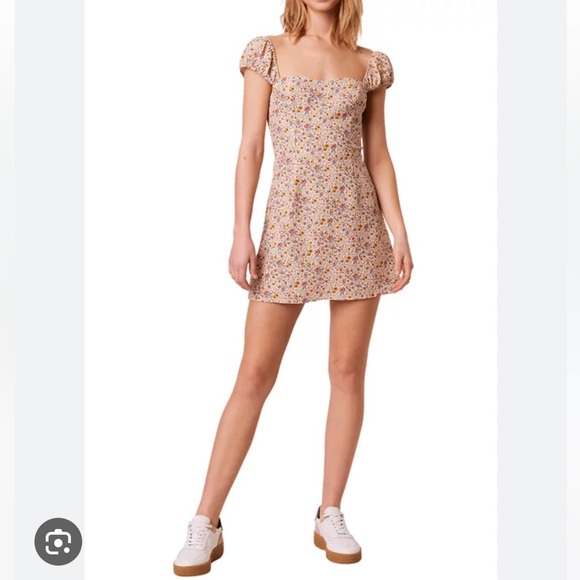 French Connection Mini Dress Floral Puff Shoulder 90s Y2K Vacation Travel Spring - Picture 3 of 6